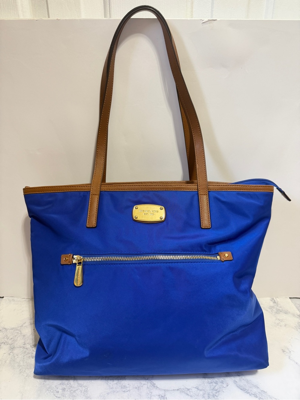 Michael Kors Kempton Royal blue Purse tote bag Nylon Patent Leather